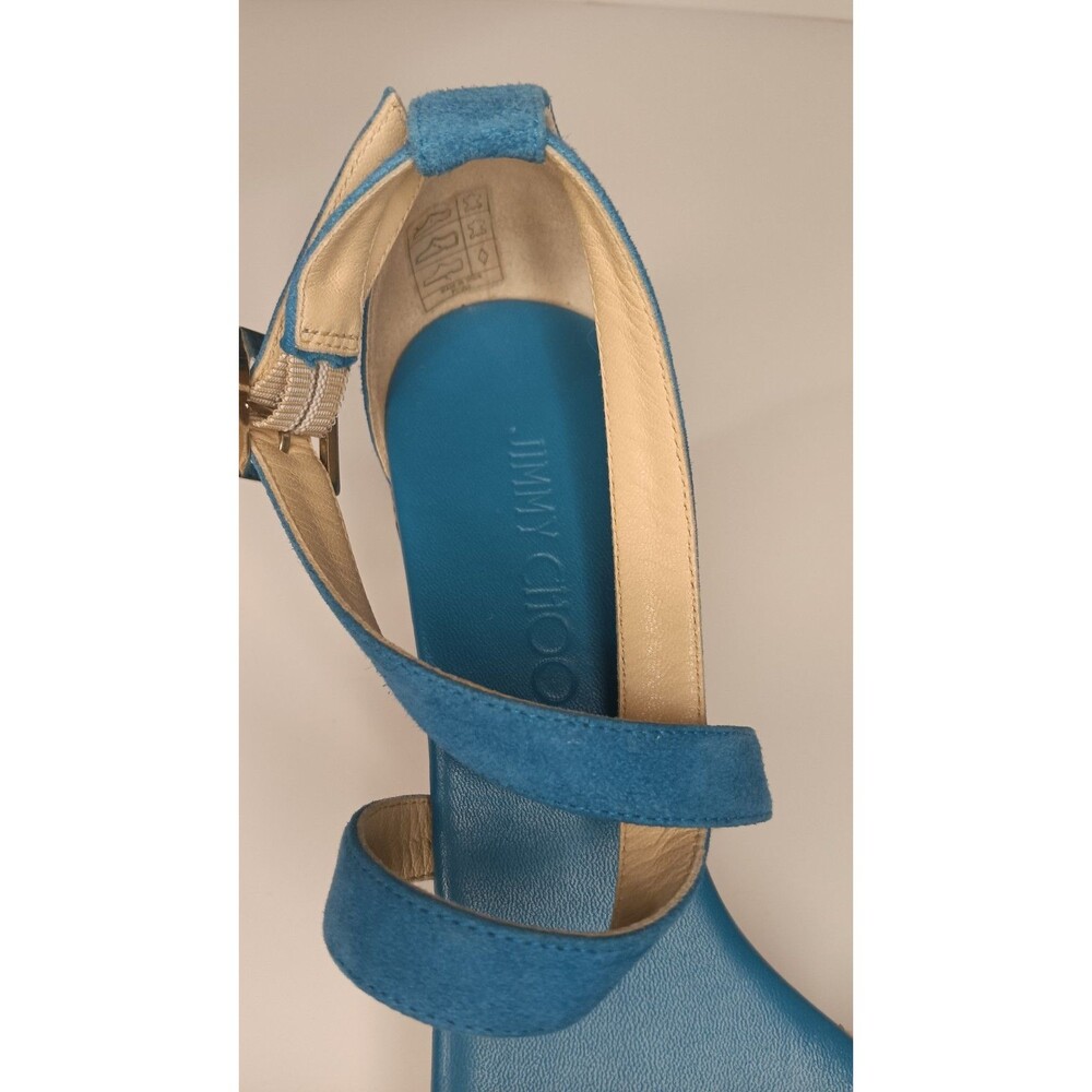 Jimmy Choo Wedge Sandals Blue Suede Cork Espadrilles Made in Spain Size 38 - Picture 8 of 16